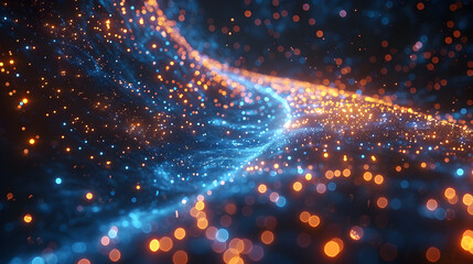 Obraz premium Digital data stream in deep blue, high speed data transfer with motion effect, cyber tech space.