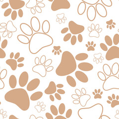 Animal Paw Seamless Pattern. Paw animal print silhouettes. Seamless pattern with paws