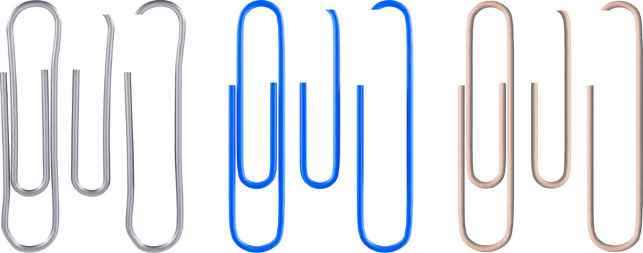 Various paper clips realistic vector illustration set with transparency