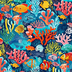 Obraz premium underwater adventure pattern featuring colorful coral reefs and fish