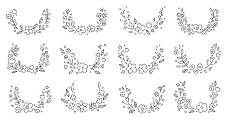 Cute set of flowers frame. Round frames with flowers and leaves. Hand-drawn illustration in doodle style. Vector illustration  for wedding invitations, cards, logo, decorations and greeting card © Moonberry_Studio