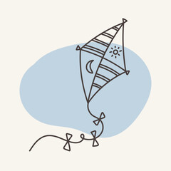 Outline kite icon. Hand drawn vector outline doodle, illustration.