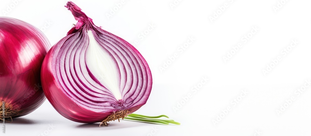 Leinwandbilder red onion slice on a white backdrop with copy space image.