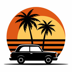 Vibes t-shirt design vintage retro sunset with palm trees vector illustration 