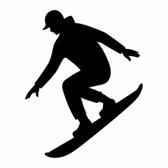 vector silhouette of a man snowboarding on a snowboard white background