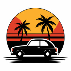 Vibes t-shirt design vintage retro sunset with palm trees vector illustration 