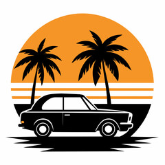 Vibes t-shirt design vintage retro sunset with palm trees vector illustration 