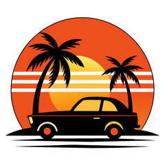 Vibes t-shirt design vintage retro sunset with palm trees vector illustration 
