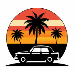 Vibes t-shirt design vintage retro sunset with palm trees vector illustration 