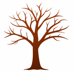 Hand drawn tree without any leaf and any effect vector silhouette on white background