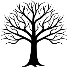 Hand drawn tree without any leaf and any effect vector silhouette on white background