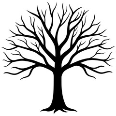 Fototapeta premium Hand drawn tree without any leaf and any effect vector silhouette on white background