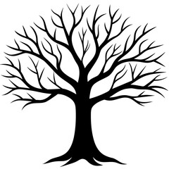 Obraz premium Hand drawn tree without any leaf and any effect vector silhouette on white background