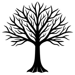 Fototapeta premium Hand drawn tree without any leaf and any effect vector silhouette on white background