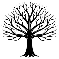 Fototapeta premium Hand drawn tree without any leaf and any effect vector silhouette on white background