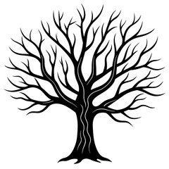 Hand drawn tree without any leaf and any effect vector silhouette on white background