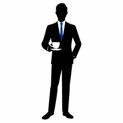 A business man standing in professional attire, holding a cup of tea vector silhouette 
