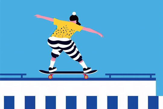 Skateboarding Illustration Featuring a Person in Striped Pants. Generative AI