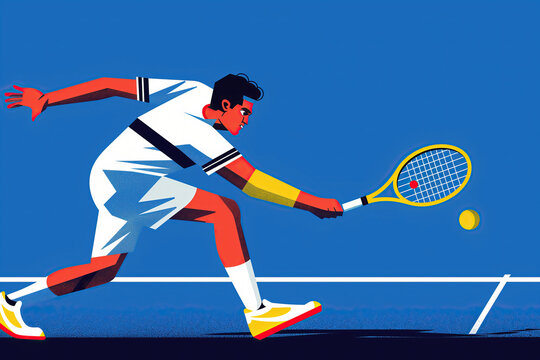 A Tennis Player Reaches for a Forehand Shot During a Match. Generative AI