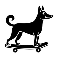 Doodling Lino of a dog enjoying standing on a skateboard vector silhouette 