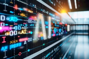 Fototapeta premium AI data visualization with vibrant neon colors in a digital environment, representing advanced technology and artificial intelligence