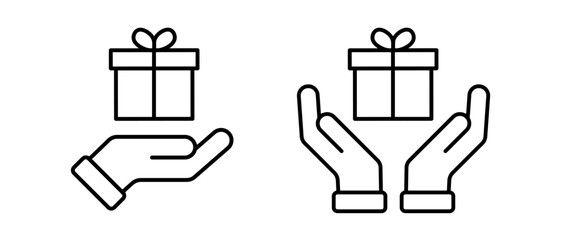 Gift icon vector set. Present with hands symbol