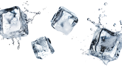 Flying ice cubes on a transparent background