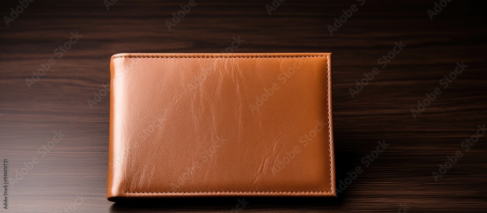 Poster brown leather wallet for cryptocurrencies open, positioned on a dark surface with a soft light, crea