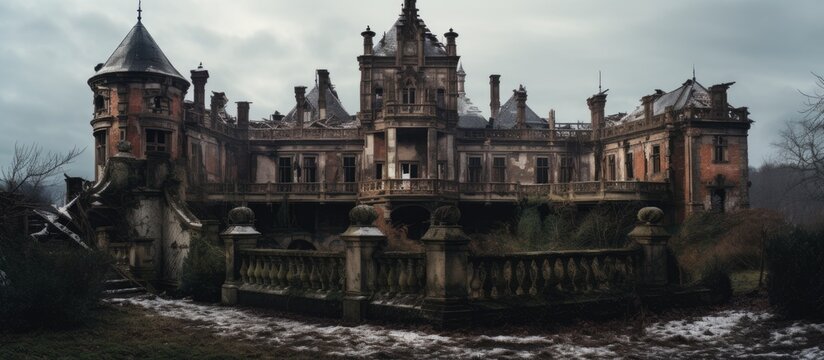 A fascinating exploration opportunity awaits at the abandoned castle with an impressive facade, perfect for the shutterbugs looking for a unique copy space image.