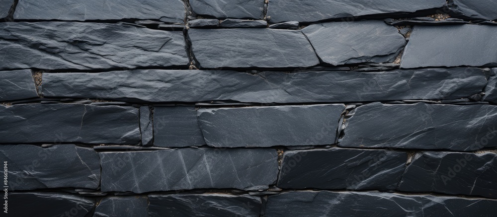 Fototapete High-resolution top-view image of a patterned black slate stone background with ample copy space.