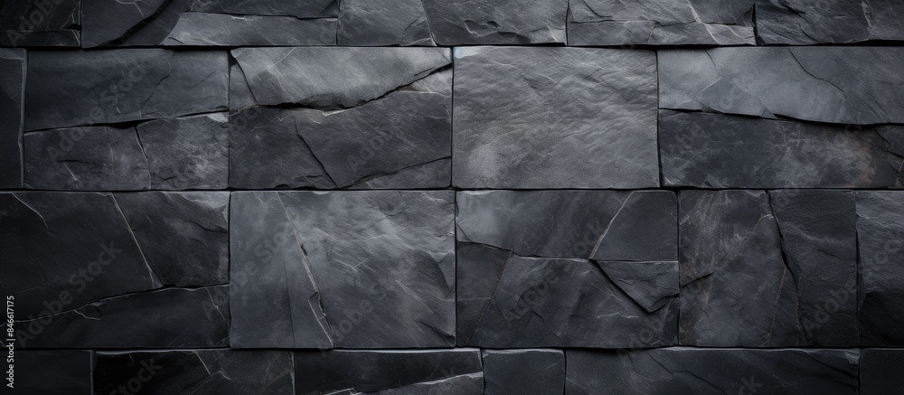 Fototapete High-resolution top-view image of a patterned black slate stone background with ample copy space.