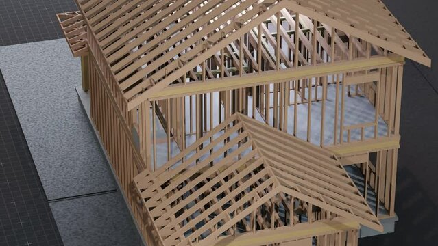 under construction house site, frame structure, seamless looping 3D realistic animation
