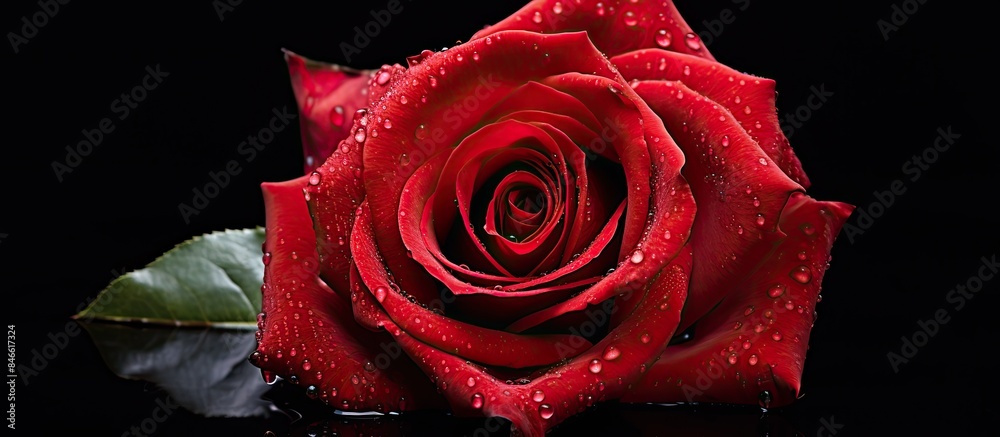 Poster Capture a detailed image of a vibrant red rose for occasions like Mother's Day or Valentine's Day, providing a beautiful backdrop with copy space for text or designs.