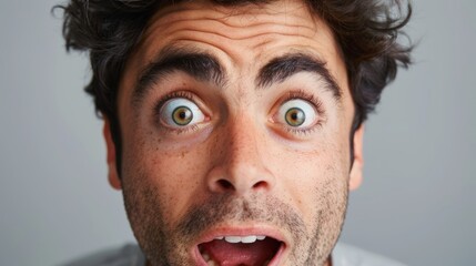 Close-up of a man with expressive eyebrows raised in surprise, reacting to an unexpected proposal