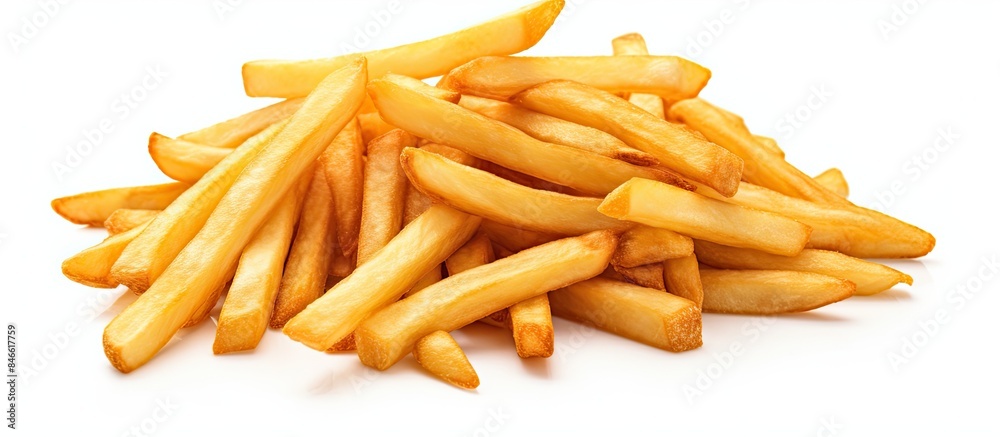 Aufkleber French fries, a potato fry isolated on a white background with clipping path and full depth of field, suitable for adding a copy space image.