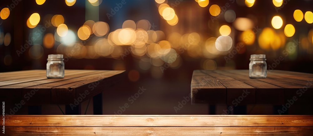 Aufkleber wooden table with copy space image set against a blurred background of restaurant lights.