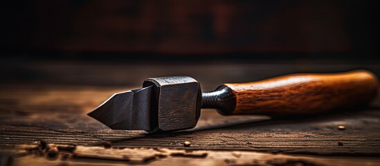 Woodworking tool used for carving wood with a chisel, depicted in a copy space image.