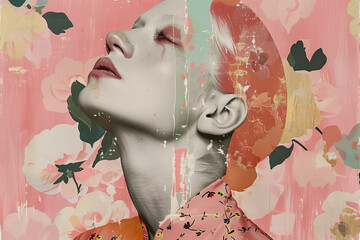 Surreal Floral Portrait of Woman with Paint and Glitter Accents