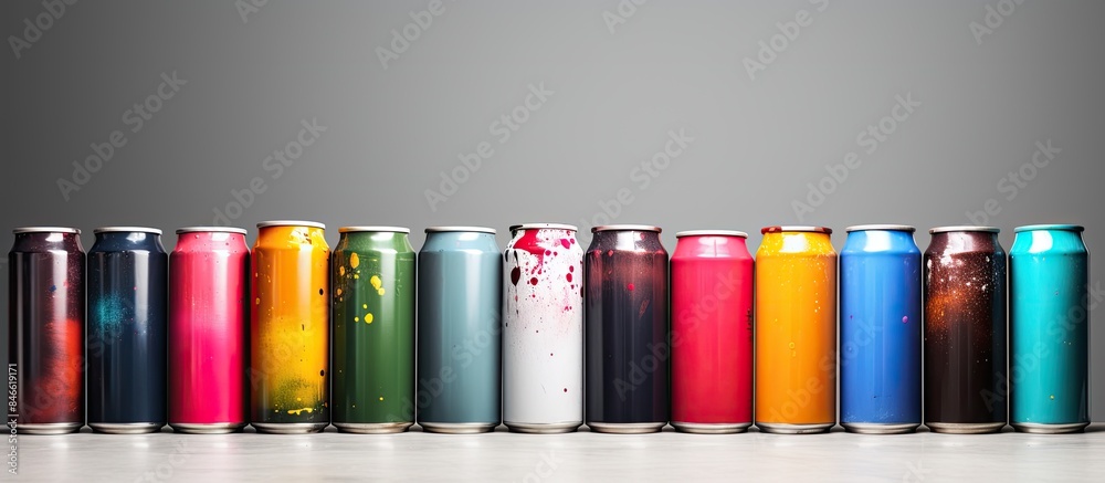 Aufkleber A collection of aerosol paint cans with a used appearance in front of a blank background suitable for adding text or images. with copy space image. Place for adding text or design