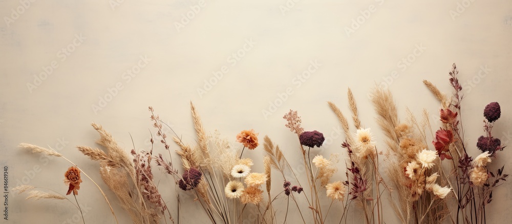 Aufkleber dried flowers arranged romantically against a plain backdrop with copy space image.