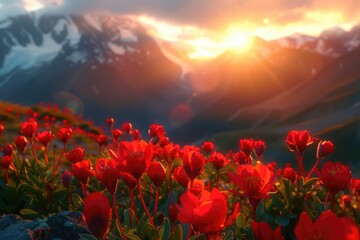 Obraz premium High Mountain Sunrise Red Flower
