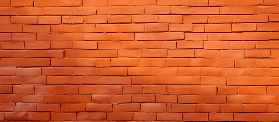 Obraz premium Orange brick wall facade isolated against a painted red square brick wall texture background with copy space image.