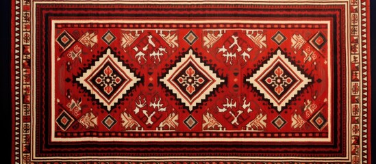 Arabian retro Sadu red rug with vintage traditional motifs, perfect for adding a touch of nostalgia to any space with a unique and timeless design on a copy space image.