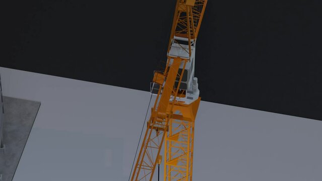 under construction site engineering with frame structure and tower crane 3D looping animation realistic generic 4k