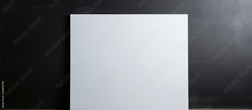 Poster A white sheet of paper affixed to a black wall with a blank area for writing or images, providing space for customization or display. with copy space image. Place for adding text or design