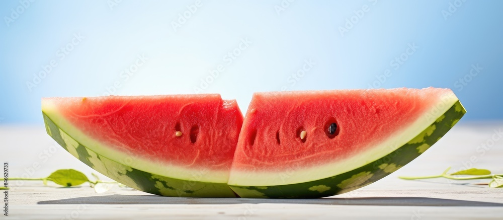 Aufkleber A succulent watermelon sliced against a white backdrop, with a clipping path for easy use with copy space image.