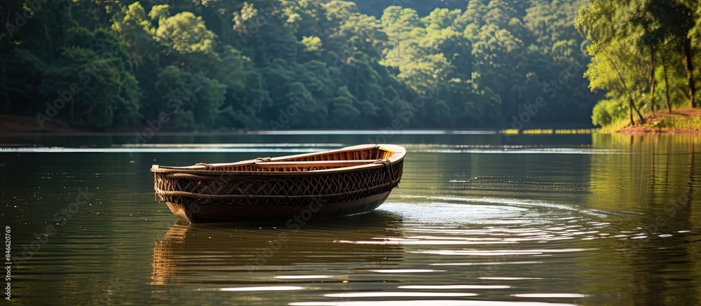 Poster explore the serene coracle ride amidst the beautiful surroundings of thenmala shenthuruni, featuring