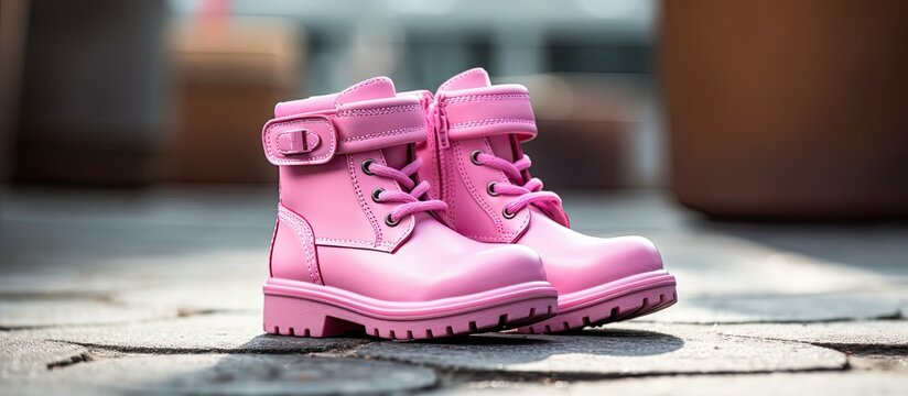 Fashionable pink boots designed for children with ample space for text or images to be added for customization.