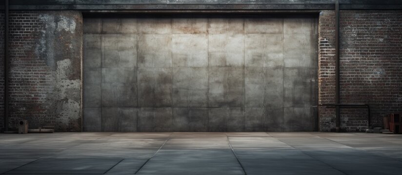 An industrial setting with an empty urban street featuring a grungy warehouse brick wall in the backdrop, suitable for copy space image.