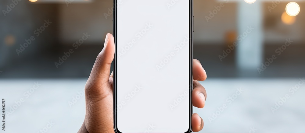 Poster A person holding a white smartphone in an e-learning concept with copy space image.
